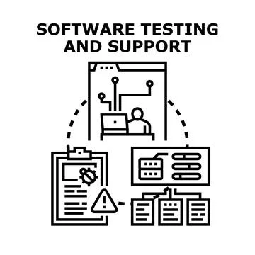 Software testing bug fixing and technology support operations Stock Illustration