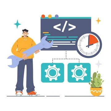 Software testing. Code testing and debugging. IT specialist searching Stock Illustration