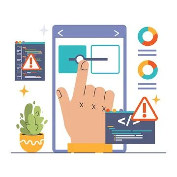 Software testing. Code testing and debugging. IT specialist searching Stock Illustration