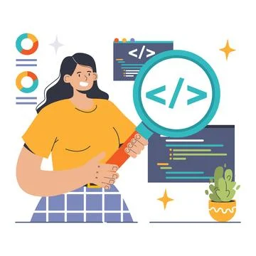 Software testing. Code testing and debugging. IT specialist searching Stock Illustration