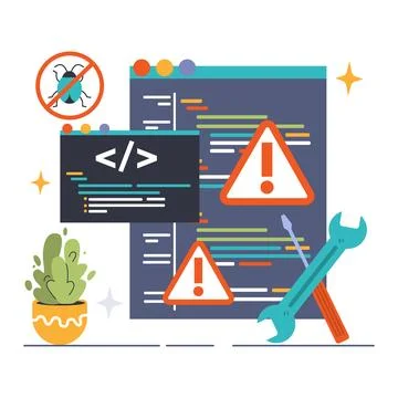 Software testing. Code testing and debugging. IT specialist searching Stock Illustration