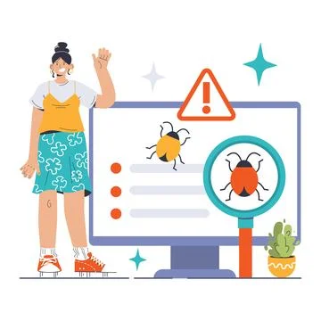 Software testing. Code testing and debugging. IT specialist searching Stock Illustration