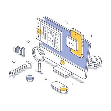Software testing coding programming information technology concept isometric  Stock Illustration