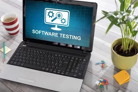 Software testing concept on a laptop Stock Photos