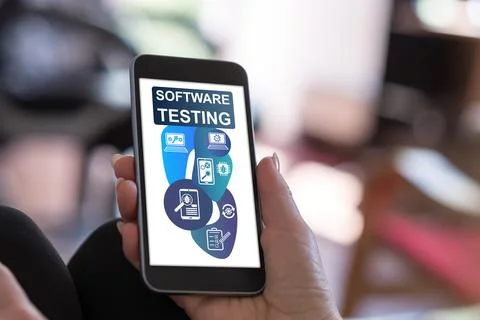 Software testing concept on a smartphone 스톡 사진