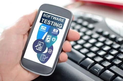 Software testing concept on a smartphone Stock Photos