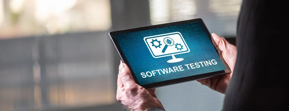 Software testing concept on a tablet Stockfoto's
