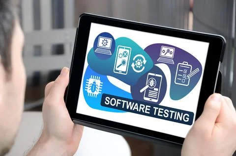 Software testing concept on a tablet Foto stock