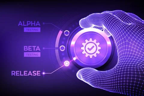 Software testing engineering concept. Alpha Beta Release testing. Wireframe h 스톡 일러스트