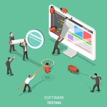Software testing flat isometric vector concept. Stock Illustration