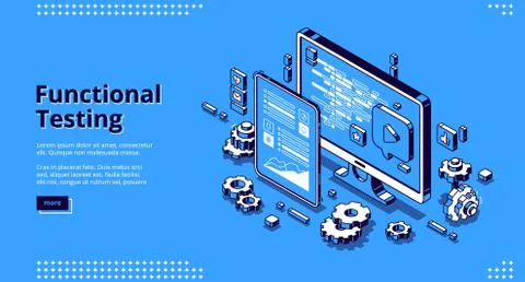 Software testing isometric banner, functional test Stock Illustration
