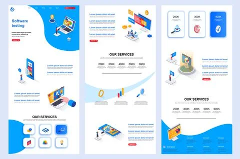 Software testing isometric landing page. Illustrazione stock