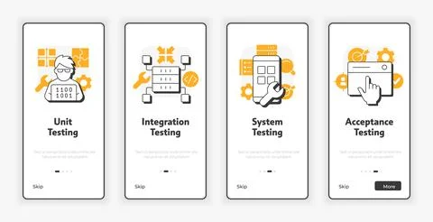 Software testing levels mobile onboarding screen Stock Illustration