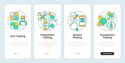 Software testing levels onboarding mobile app screen イラスト素材