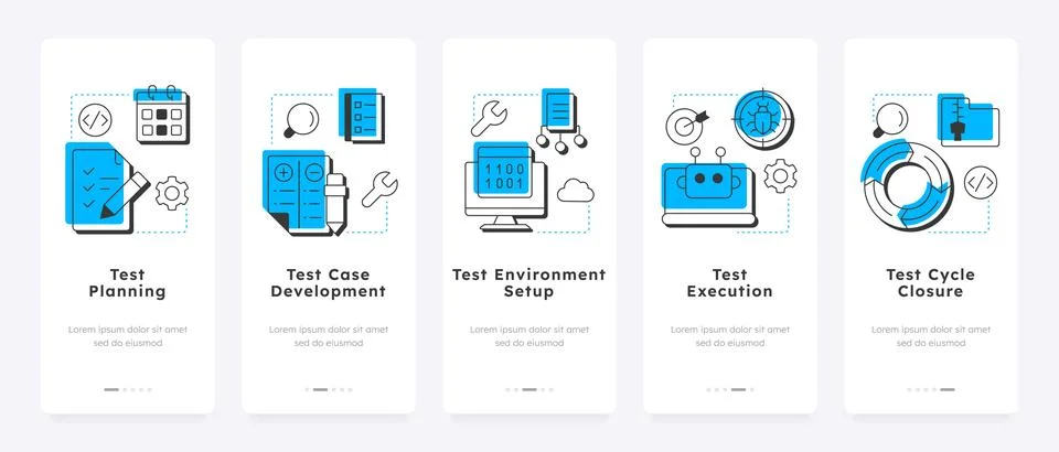 Software testing life cycle mobile app onboarding screens イラスト素材