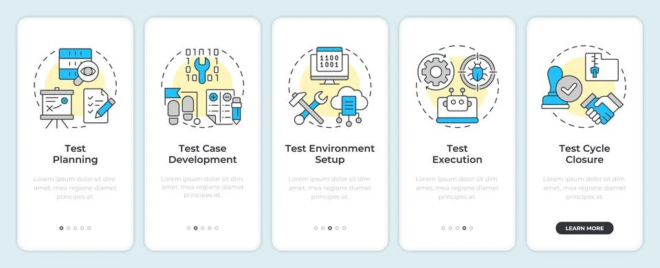 Software testing life cycle onboarding mobile app screen イラスト素材