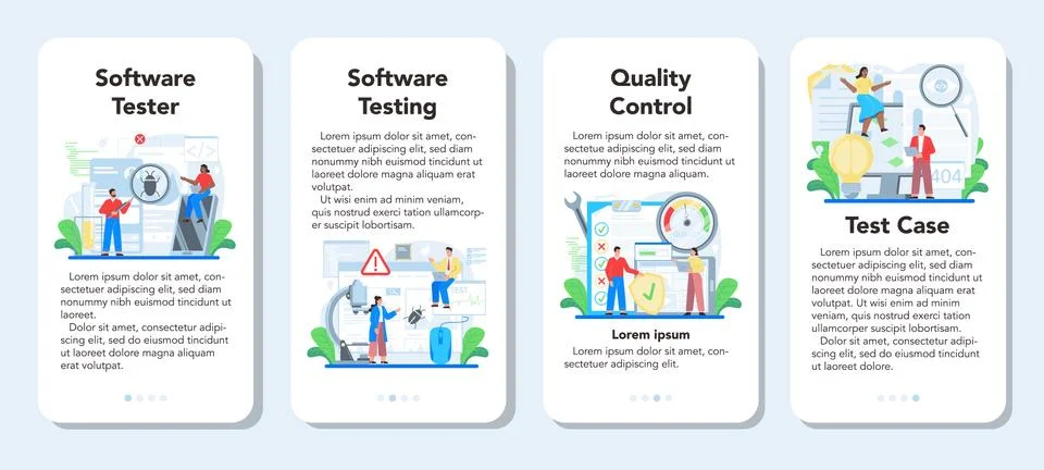 Software testing mobile application banner set. Application or website 스톡 일러스트