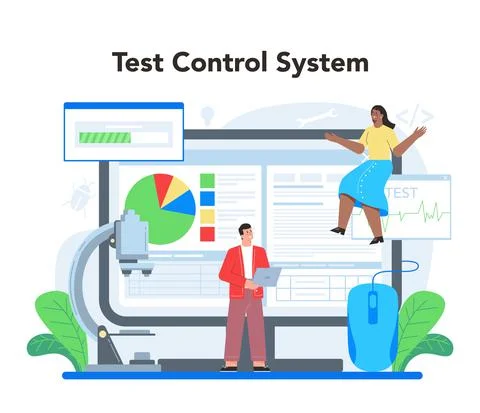 Software testing online service or platform. Application or website Stock Illustration