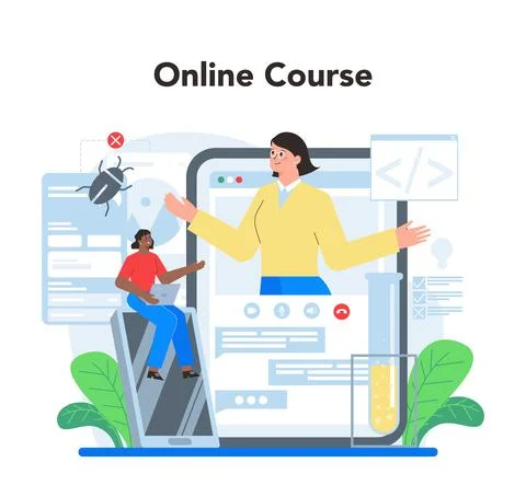 Software testing online service or platform. Application or website Stock Illustration