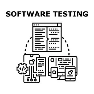 Software testing process on multiple digital devices Illustrazione stock