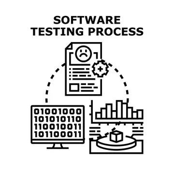 Software testing process performing quality assurance diagnostics Stock Illustration