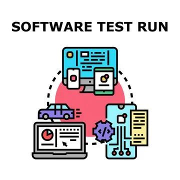 Software testing process on various digital devices and car 库存插图