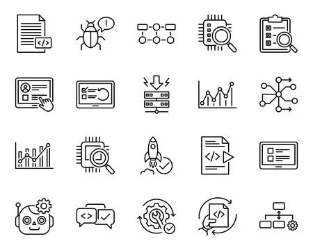 Software Testing Quality Assurance Code Analysis Line Icon Set 库存插图
