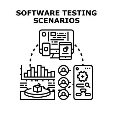 Software testing scenarios illustrating quality assurance development process 스톡 일러스트
