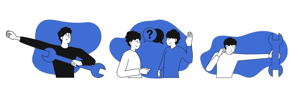 Software testing set vector illustration concept. Development application and Stock Illustration