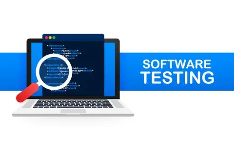 Software testing. Software development workflow process coding testing analys Stock Illustration