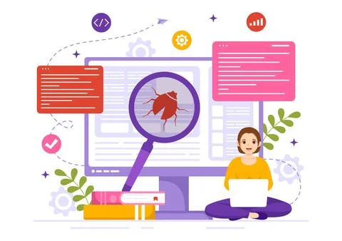 Software Testing Vector Illustration with Application Engineering, Debuggin.. イラスト素材