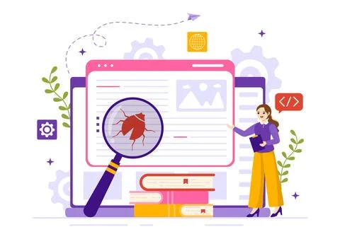 Software Testing Vector Illustration with Application Engineering, Debuggin.. Illustrazione stock