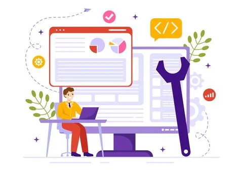 Software Testing Vector Illustration with Application Engineering, Debuggin.. イラスト素材