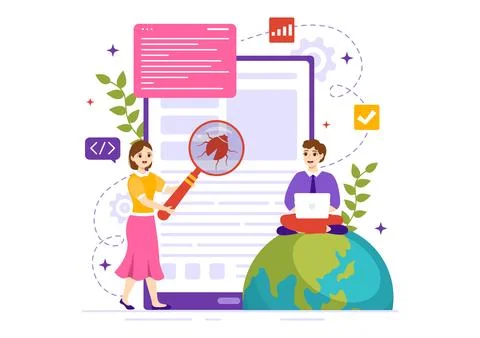 Software Testing Vector Illustration with Application Engineering, Debuggin.. Stock Illustration