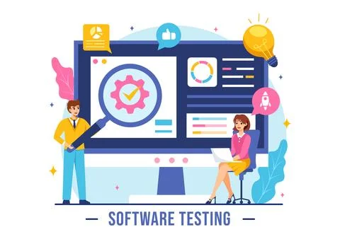 Software Testing Vector Illustration featuring Application Engineering, Deb.. Illustrazione stock