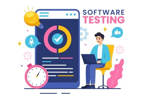 Software Testing Vector Illustration featuring Application Engineering, Deb.. Stock Illustration