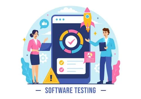 Software Testing Vector Illustration featuring Application Engineering, Deb.. Illustrazione stock