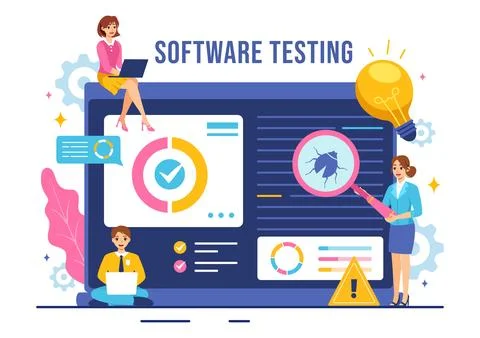 Software Testing Vector Illustration featuring Application Engineering, Deb.. 스톡 일러스트