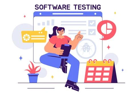 Software Testing Vector Illustration featuring Application Engineering, Deb.. Stock Illustration