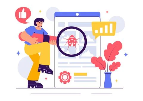 Software Testing Vector Illustration featuring Application Engineering, Deb.. Stock Illustration