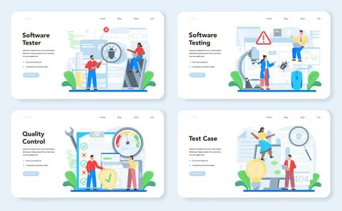 Software testing web banner or landing page set. Application or website 스톡 일러스트