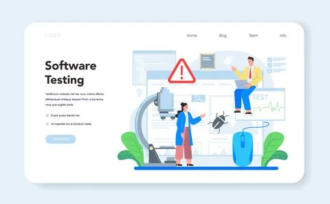 Software testing web banner or landing page. Application or website Stock Illustration