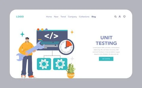 Software testing web banner or landing page. Code testing 스톡 일러스트