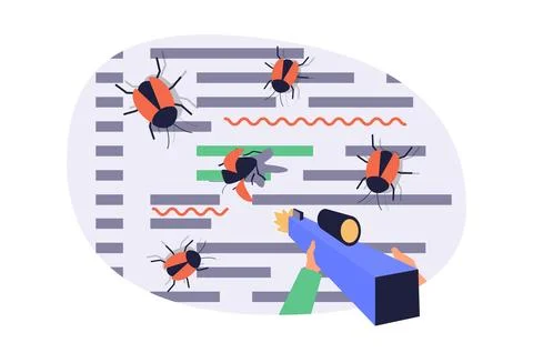 Software testing web concept with flat cartoon people for website design. Dev 스톡 일러스트