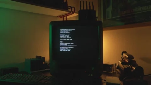 Software texts or programming language displaying on computer monitor inside Stock Footage 310924402