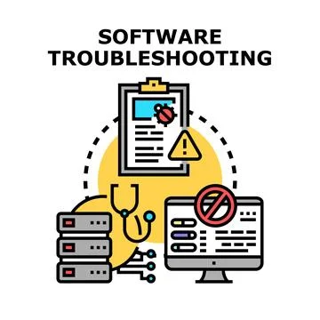 Software troubleshooting detecting program errors and system malfunctions Stock Illustration