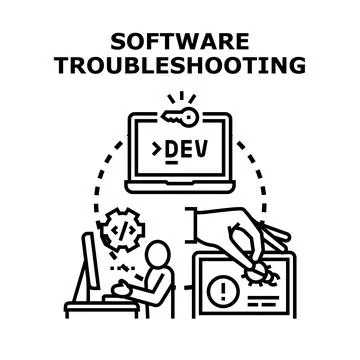Software troubleshooting problem solving process development concept イラスト素材