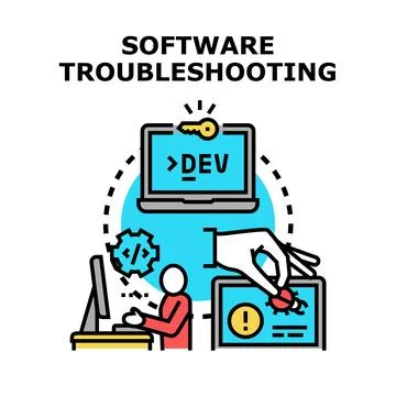 Software troubleshooting problem solving process development concept Ilustração Stock