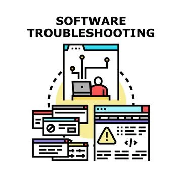 Software troubleshooting process for system problem solving 库存插图