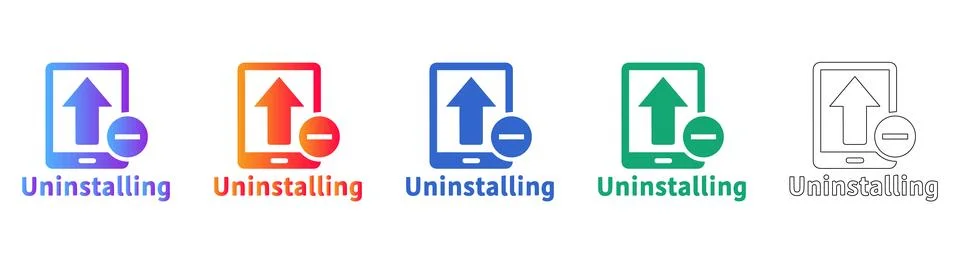 Software Uninstalling and Removal Icon Set 스톡 일러스트
